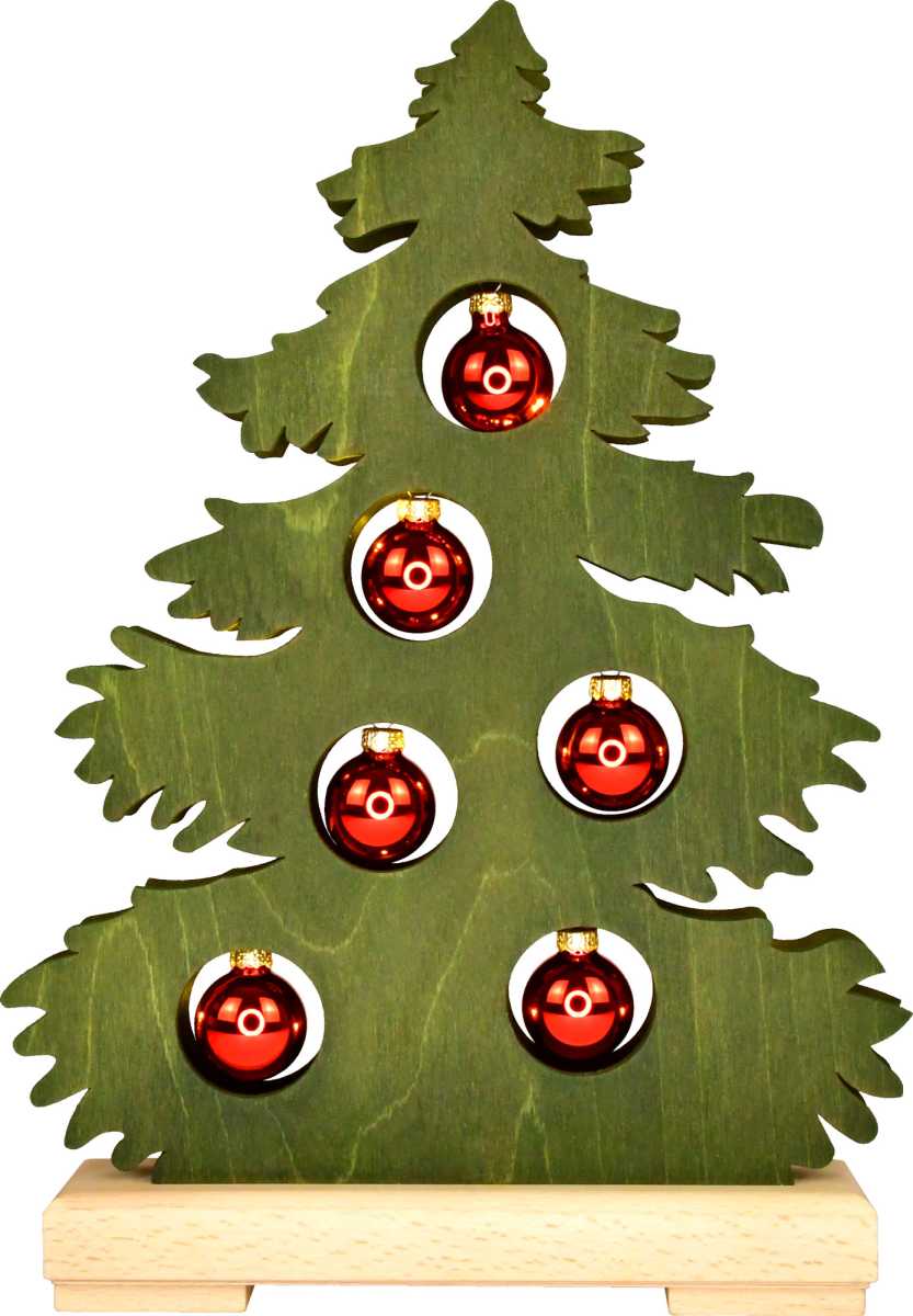 Tanne kl., grün gebeizt, rote Kugeln Tanne kl., grün gebeizt, rote Kugeln