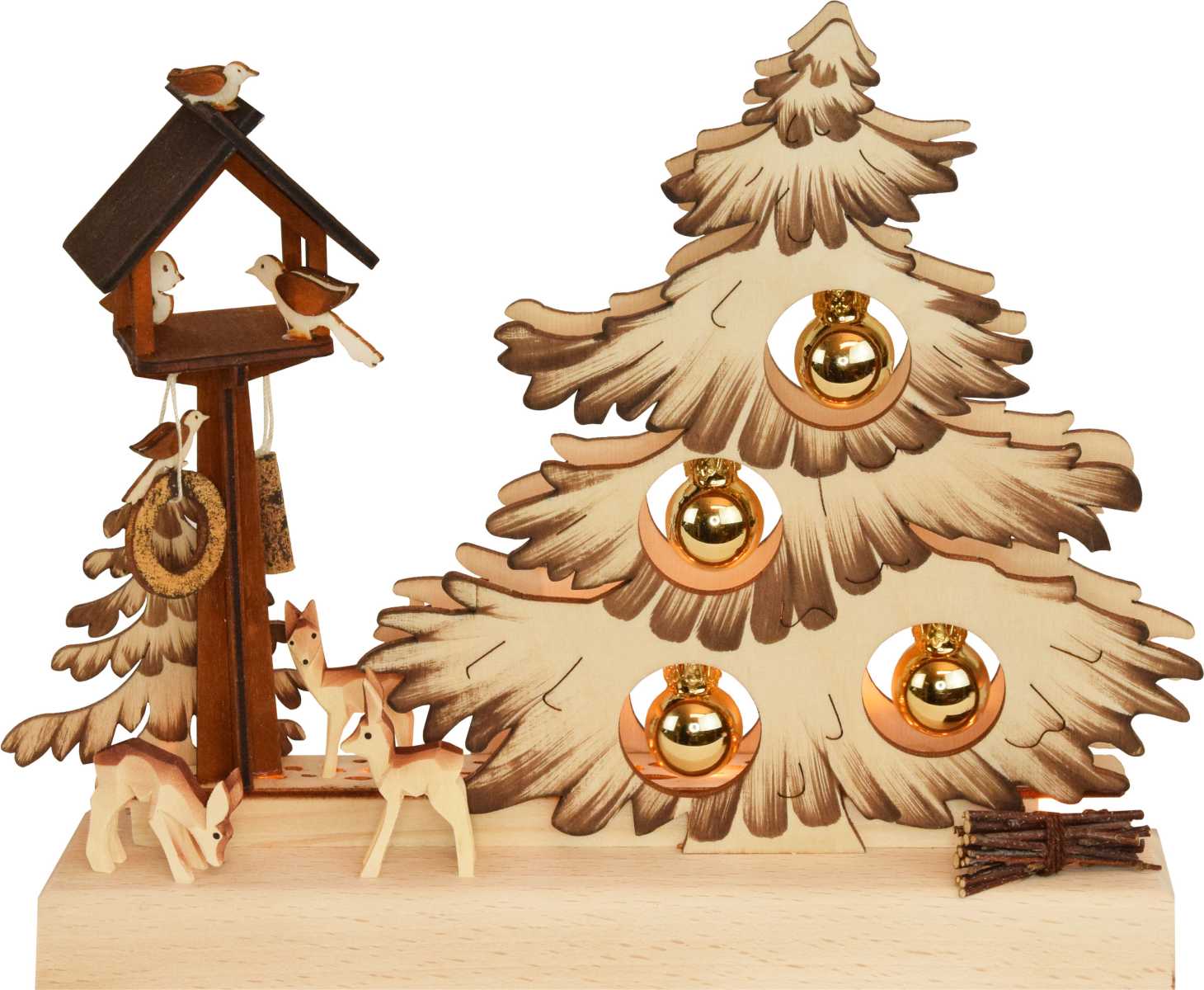 Tischschmuck Tannenbaum mit goldenen Kugeln, braun schattiert Tischschmuck Tannenbaum mit goldenen Kugeln, braun schattiert