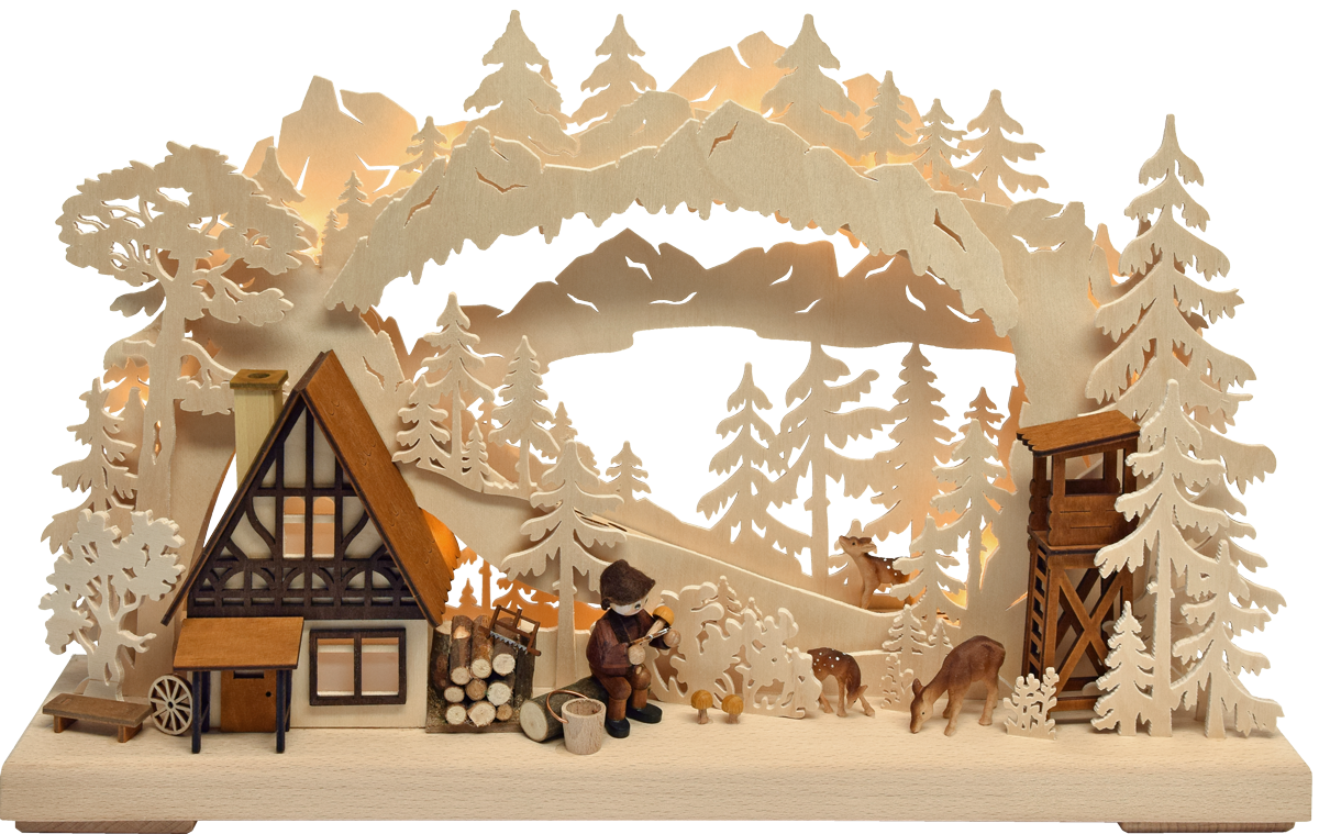 3D-Schwibbogen kl., Pilzsammler am Waldhaus