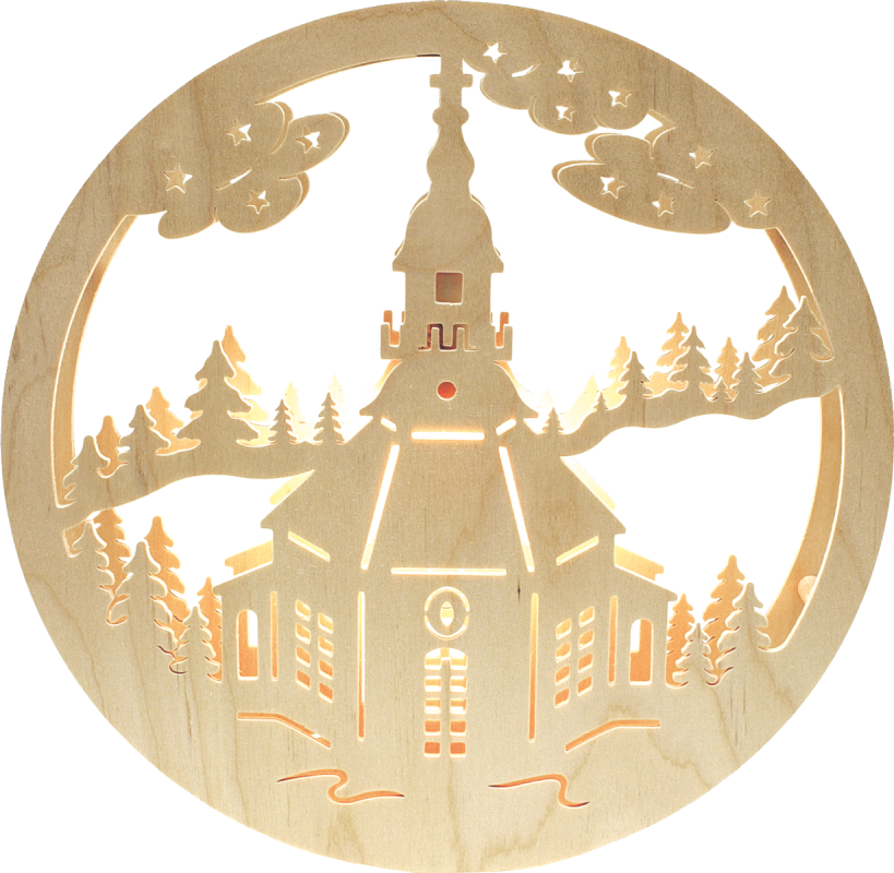 Fensterbild, beleuchtet, Kirche Seiffen
