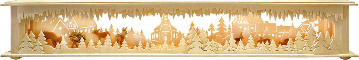 Raumleuchte gr., Wald Seiffen, Rehe und Krippe