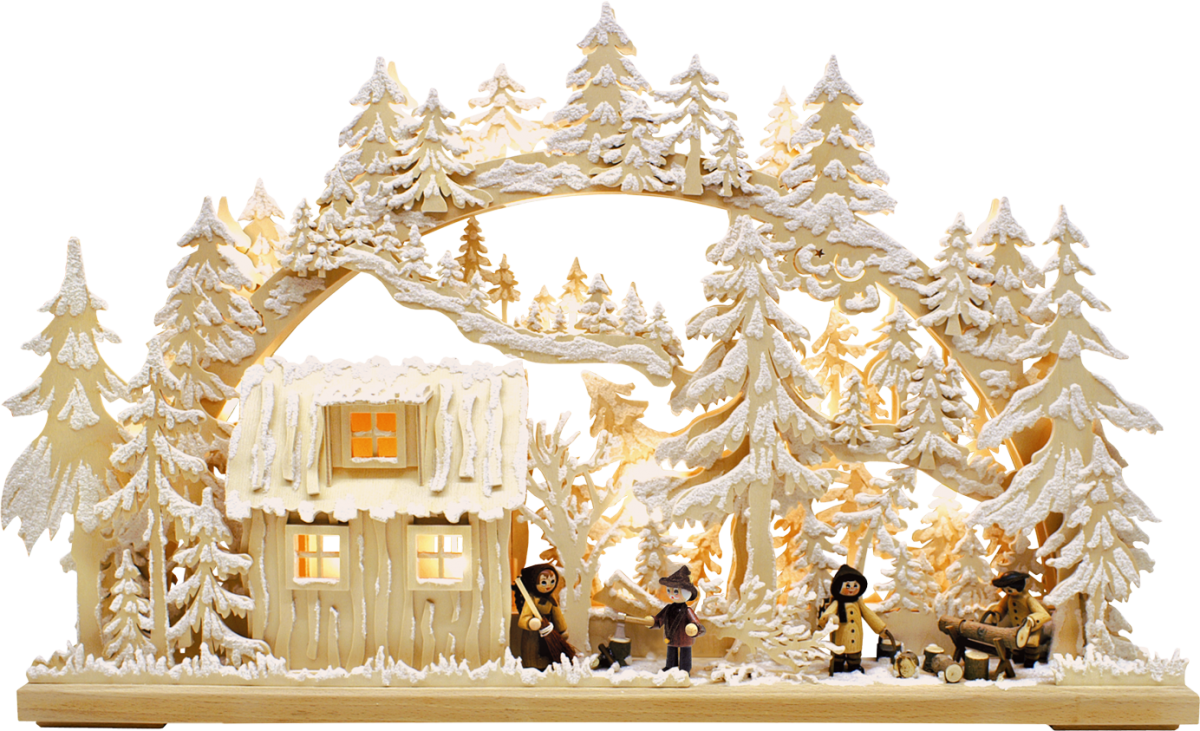 3D-Schwibbogen gr., Blockhütte, Raureif