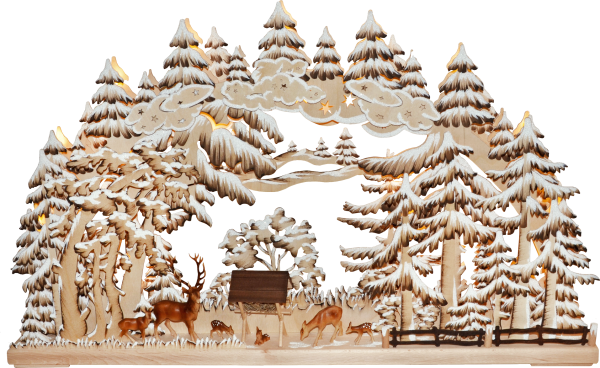 3D-Schwibbogen gr., Rehe im Wald, Raureif, handbermalt braun