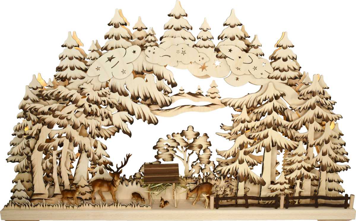 3D-Schwibbogen gr., Rehe im Wald, handbermalt braun
