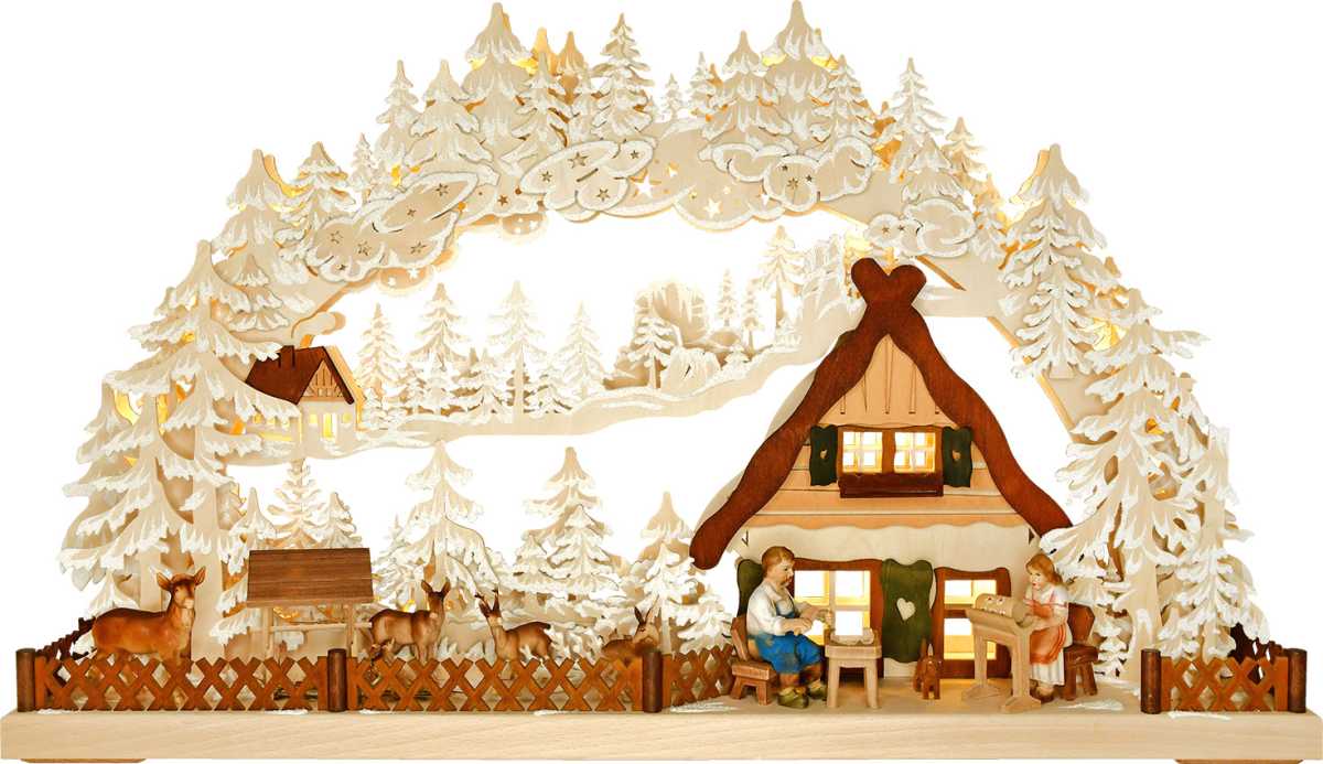 3D-Schwibbogen gr., Handwerker am Wildgehege, Raureif