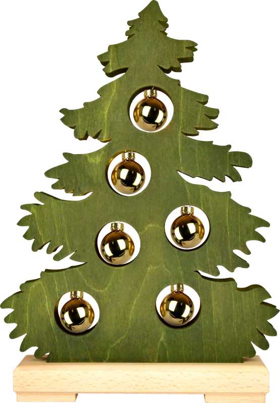 Tanne kl., grün gebeizt, goldene Kugeln