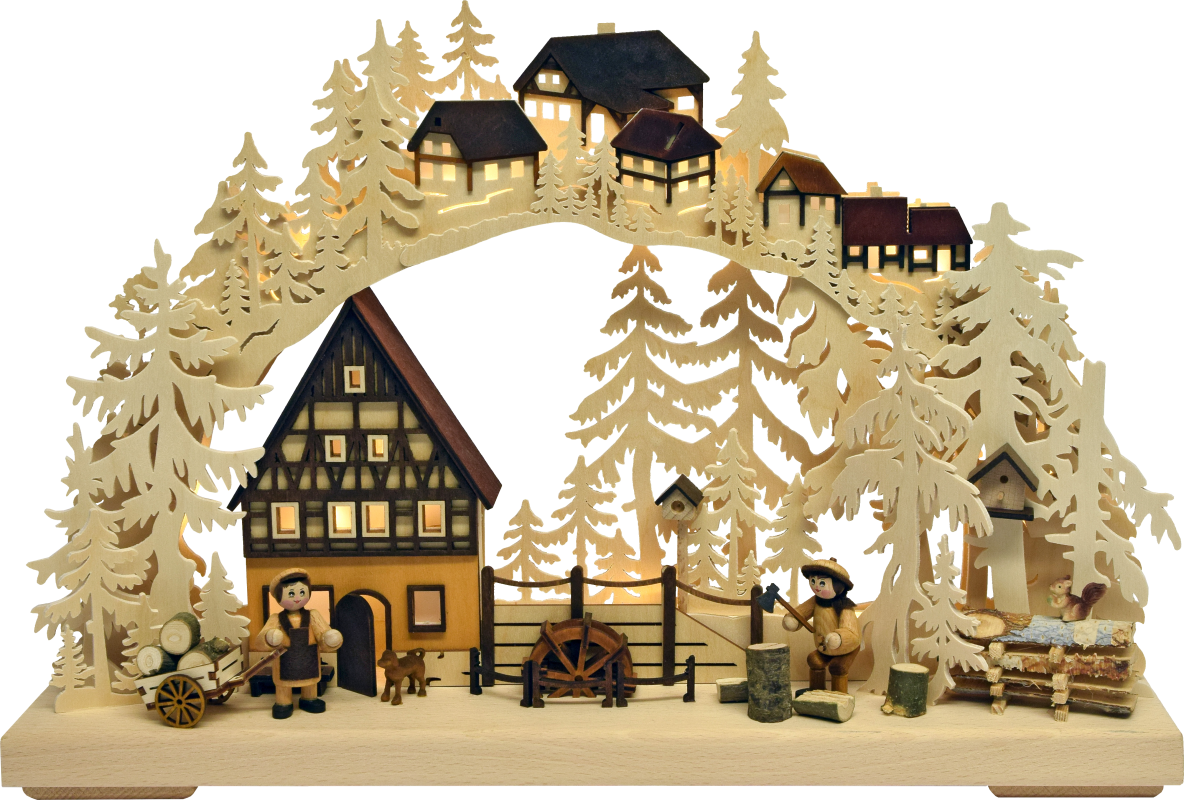3D-Schwibbogen kl., Sägewerk mit Mühlrad