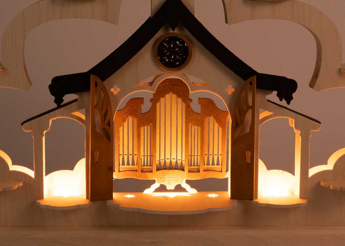 Schwibbogen kl., Kirche braun für Sammlerfiguren