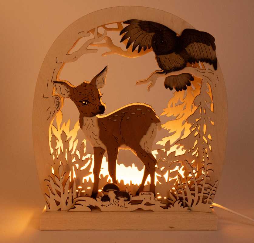 Romantikleuchte Rehkitz mit Eule