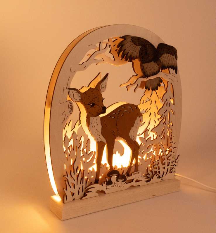 Romantikleuchte Rehkitz mit Eule