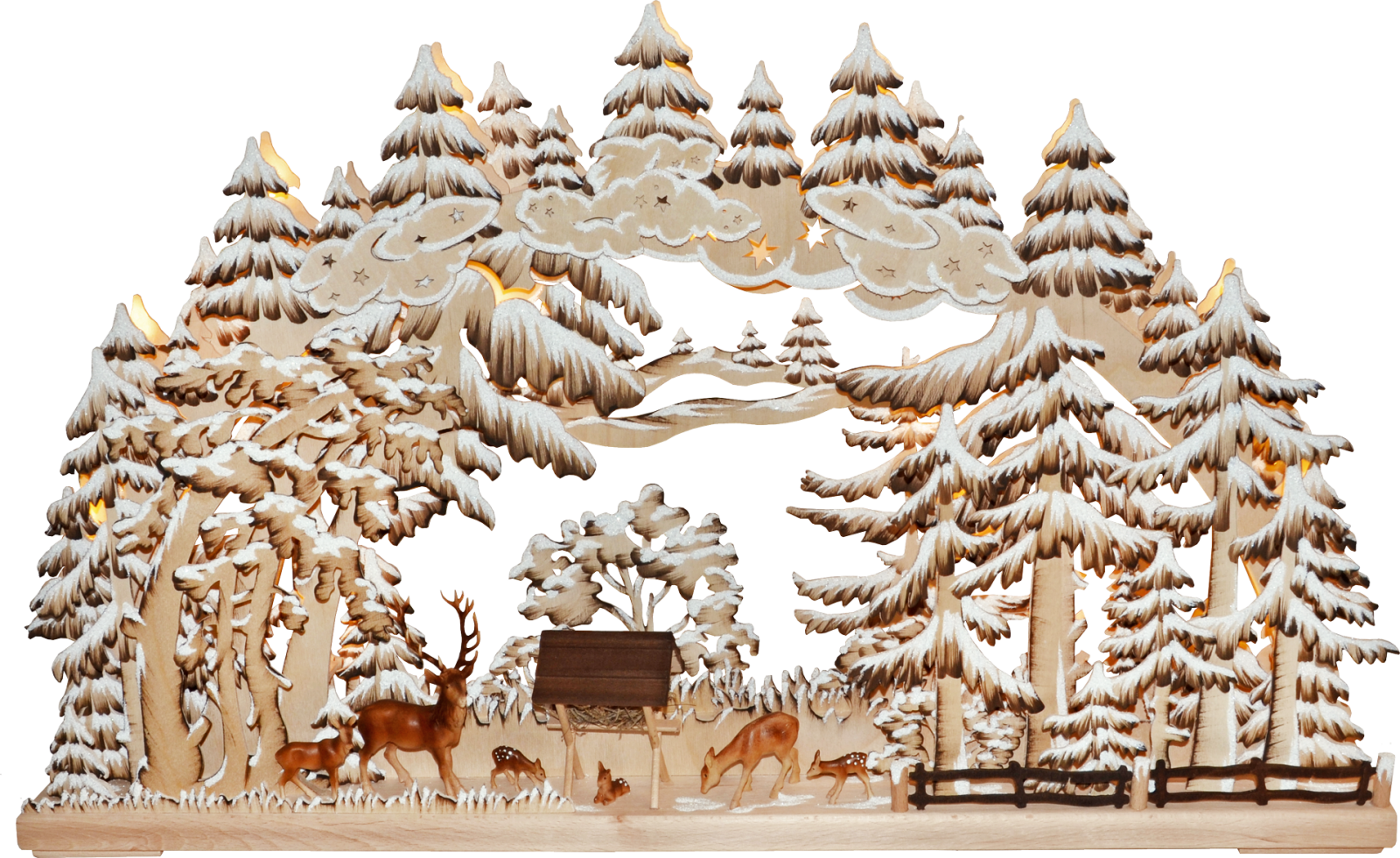 3D-Schwibbogen gr., Rehe im Wald, Raureif, handbermalt braun