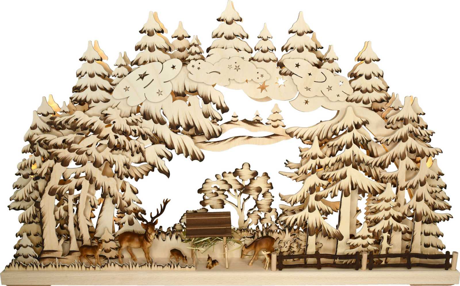 3D-Schwibbogen gr., Rehe im Wald, handbermalt braun