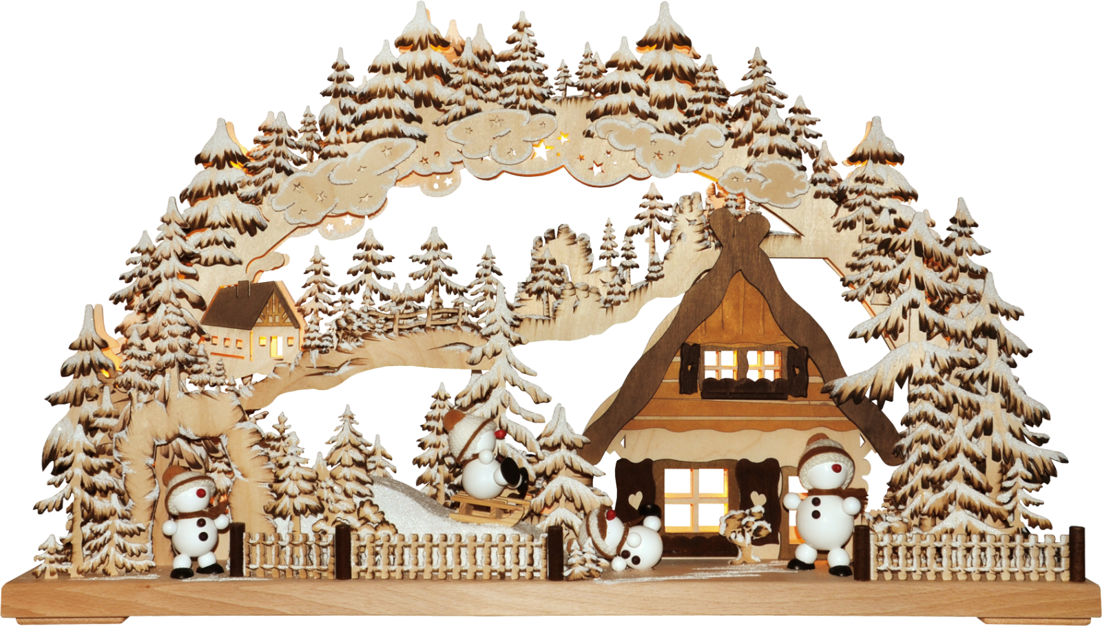 3D-Schwibbogen gr., Snowmolli-Paradies, handbemalt, braun, Raureif