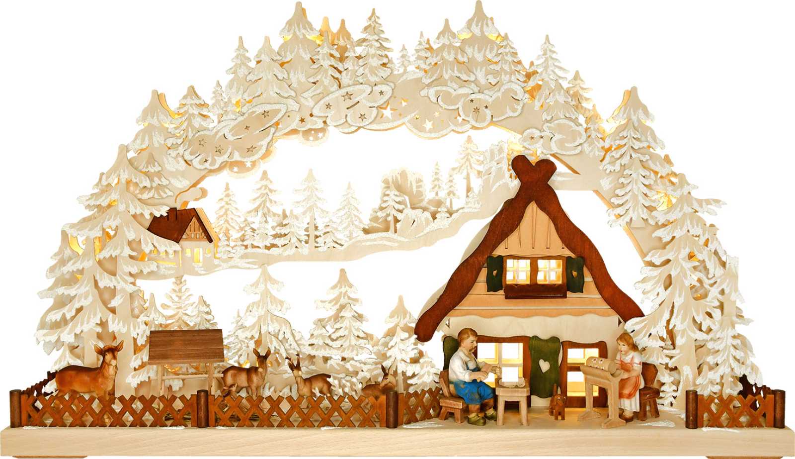 3D-Schwibbogen gr., Handwerker am Wildgehege, Raureif