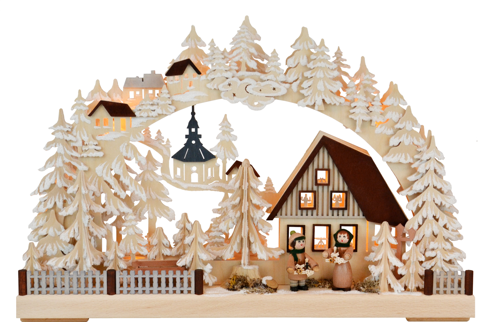 3D-Schwibbogen kl., Striezelkinder an der Tanne, Raureif