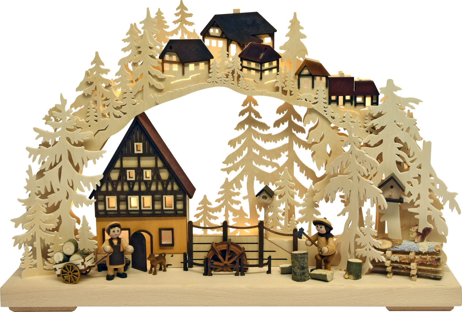 3D-Schwibbogen kl., Sägewerk mit Mühlrad