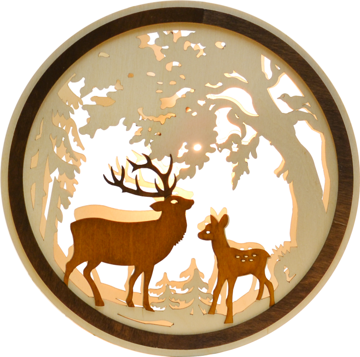 Fensterbild, beleuchtet, Hirsch und Reh