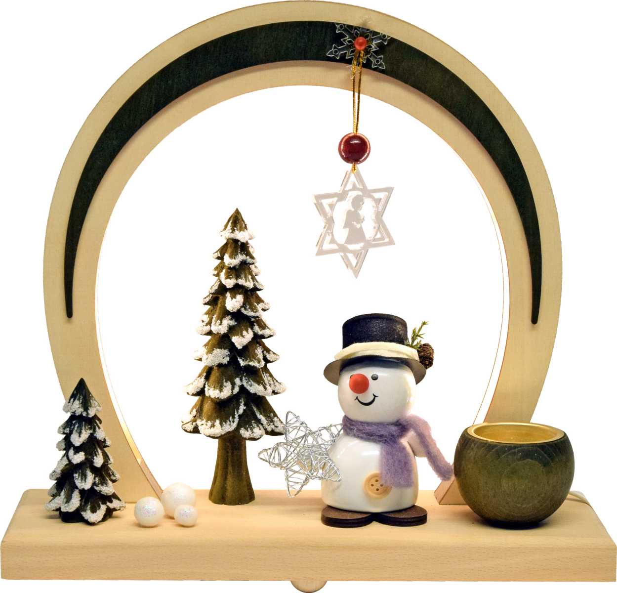 LED-Bogen, grün, Schneemann mit Flocke