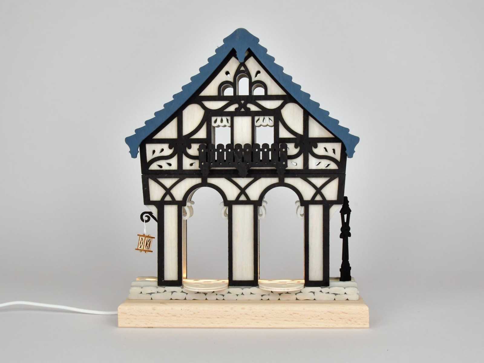 Fachwerkhaus blau für Sammlerfiguren