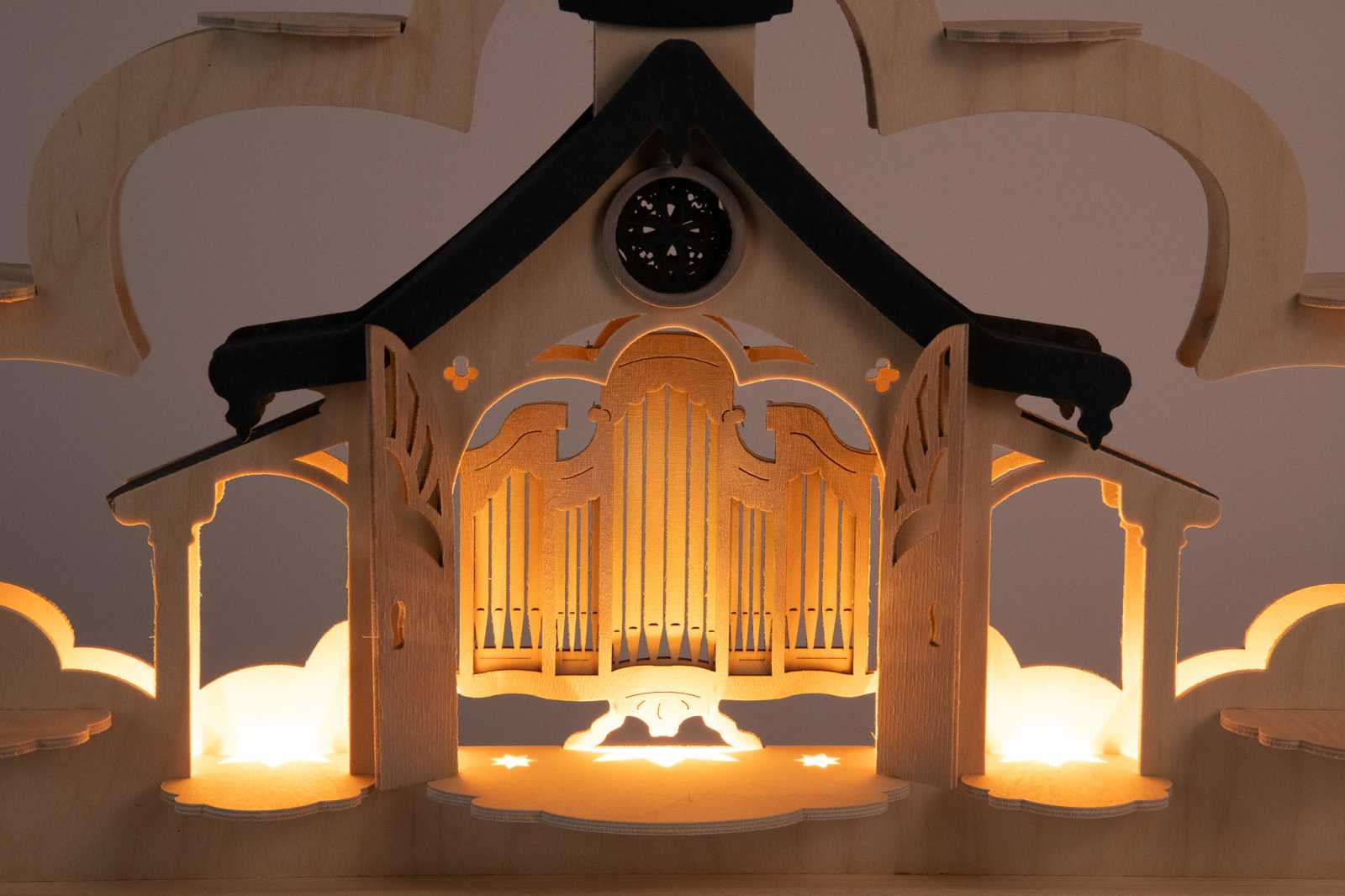 Schwibbogen kl., Kirche blau für Sammlerfiguren