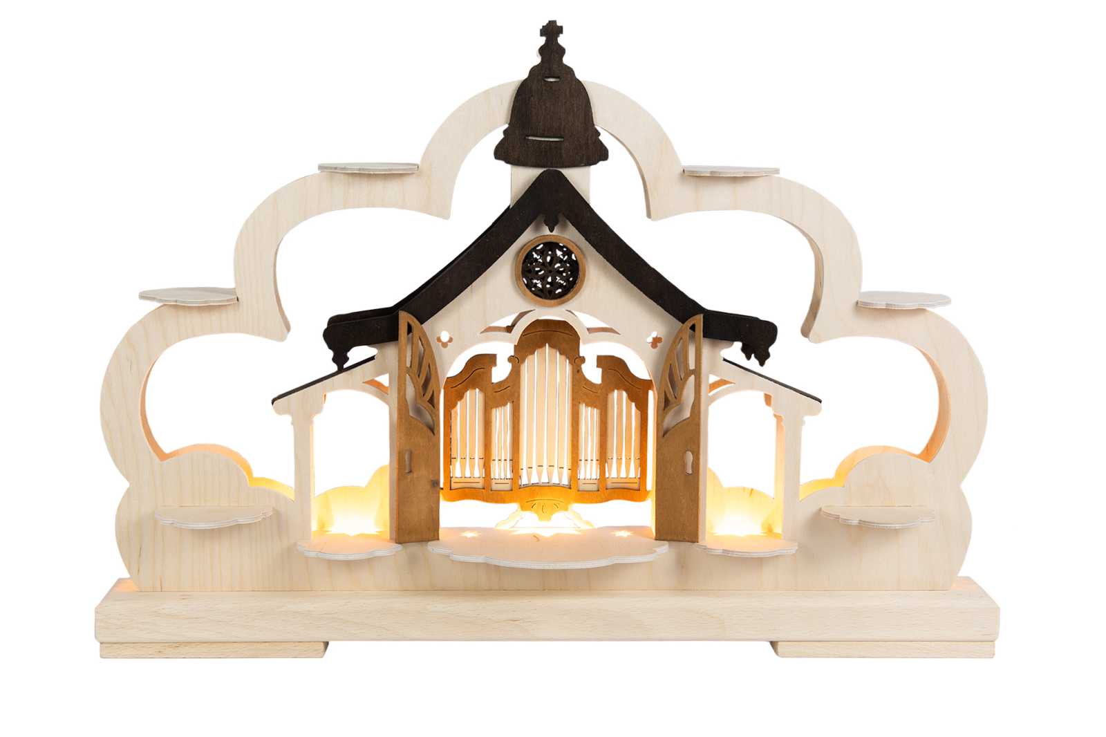 Schwibbogen kl., Kirche braun für Sammlerfiguren