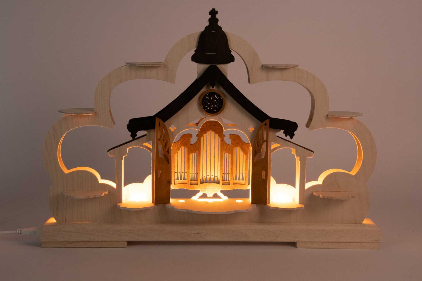 Schwibbogen kl., Kirche braun für Sammlerfiguren