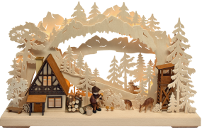 3D-Schwibbogen kl., Pilzsammler am Waldhaus