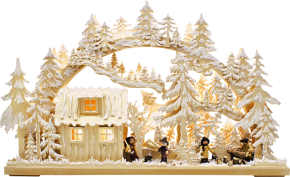 3D-Schwibbogen gr., Blockhütte, Raureif