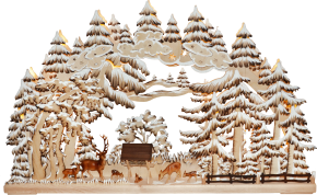 3D-Schwibbogen gr., Rehe im Wald, Raureif, handbermalt braun