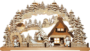 3D-Schwibbogen gr., Snowmolli-Paradies, handbemalt, braun, Raureif