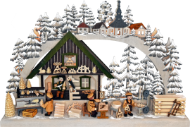 3D-Schwibbogen kl., Kunsthandwerk aus dem Erzgebirge, Raureif, handbemalt grau