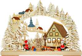 3D-Schwibbogen kl., Weihnachtsmannwerkstatt, Raureif