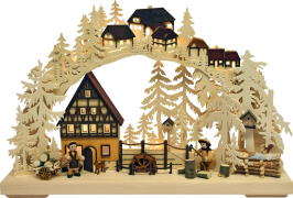 3D-Schwibbogen kl., Sägewerk mit Mühlrad
