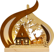 Romantikleuchte braun, Waldhaus mit Reh