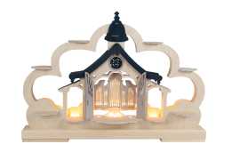 Schwibbogen kl., Kirche blau für Sammlerfiguren